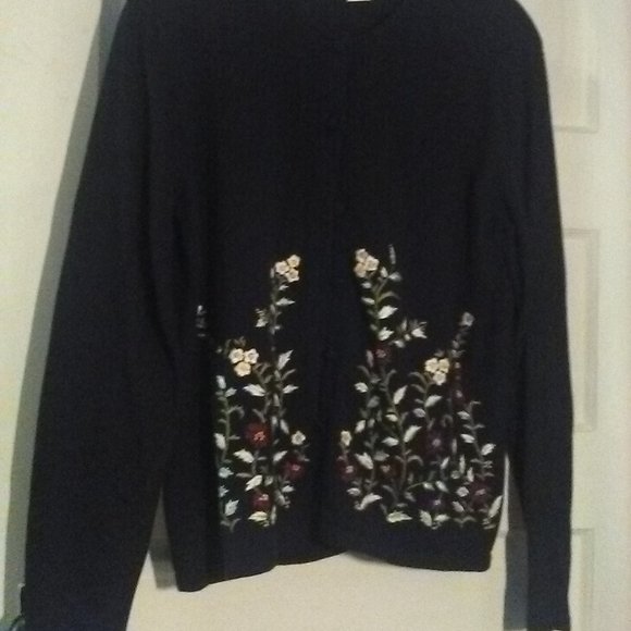 Vtg Spiegel Cotton Black Floral Embroidery Sweater - Picture 1 of 7